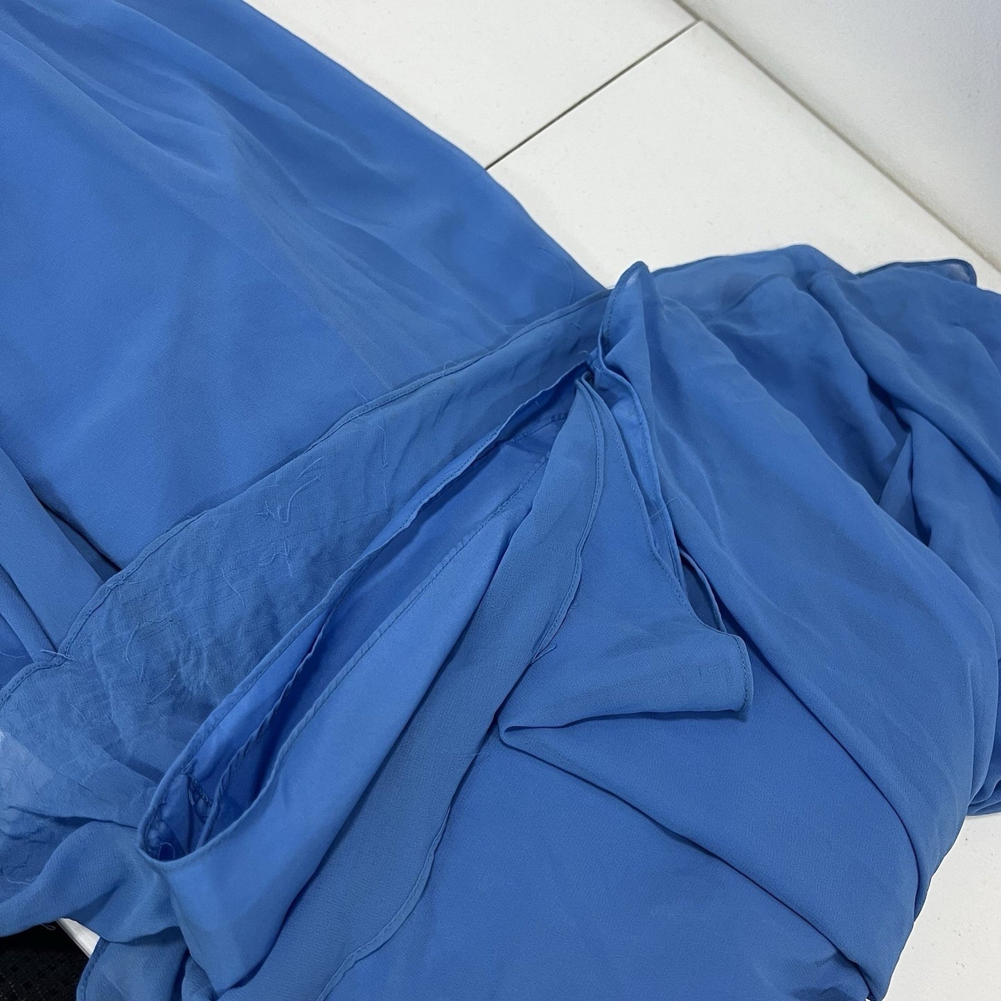 Azazie Blue Chiffon Pleated Structure Empire Waist Layered Bridesmaid Dress A8