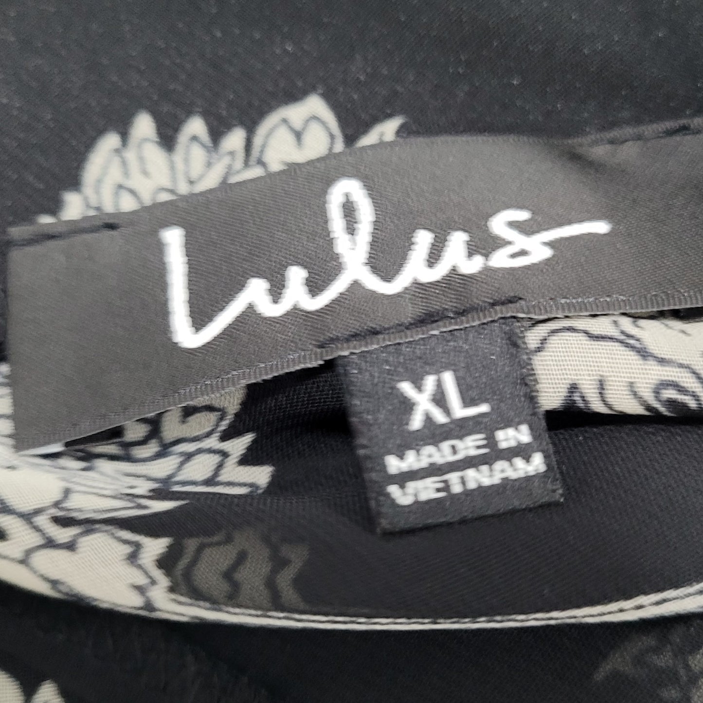 Lulus Black Floral Chiffon Short Sleeve Lined Tiered Midi Sun Dress XL