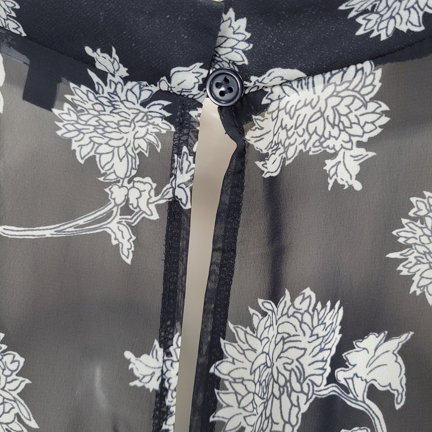 Lulus Black Floral Chiffon Short Sleeve Lined Tiered Midi Sun Dress XL