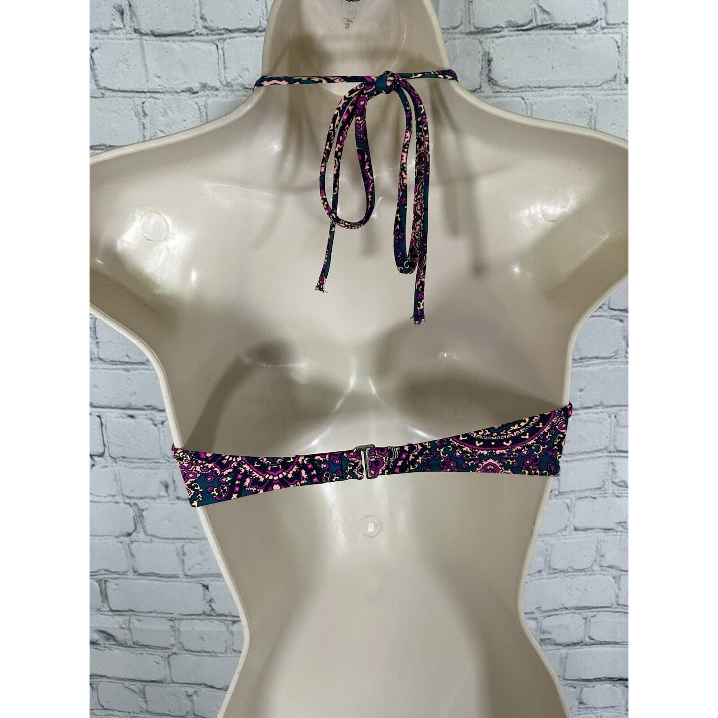 Shade & Shore Navy Blue Crochet Shell Floral Push-up Halter Swim Bikini Top 32D
