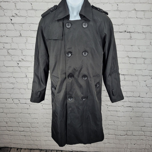 AOWOFS Black Double Breasted Vented Back Inner Pocket Trench Pea Coat Small S