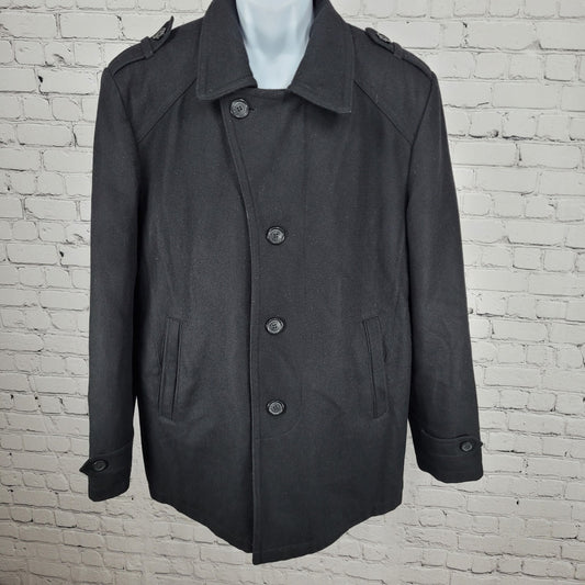 Michael Kors Black Wool Blend Insulated Quilted Lining Buttoned Coat Size LT