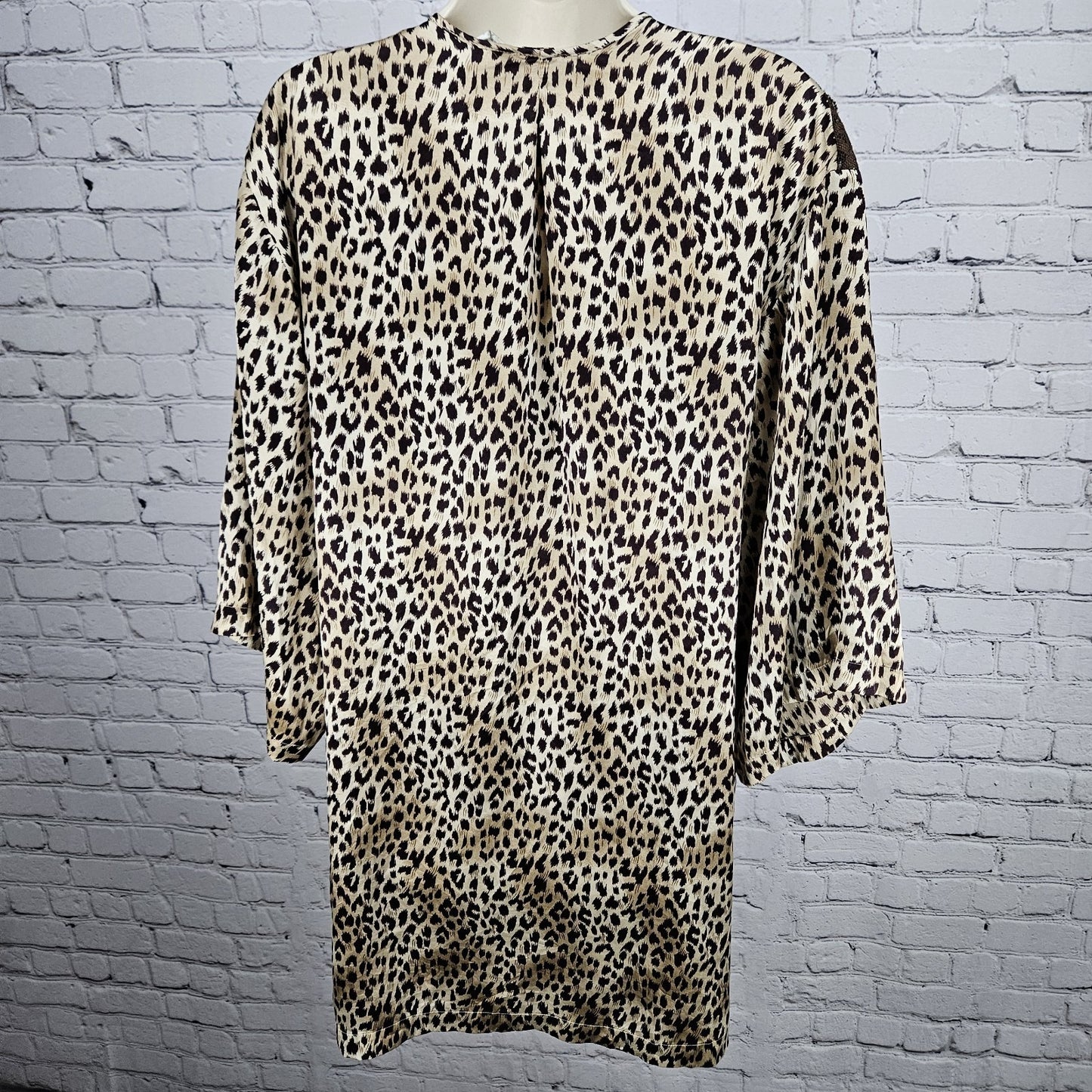 Marilyn Monroe Warners Brown Silk Leopard Lace 3/4 Sleeve Pockets Short Robe P/S