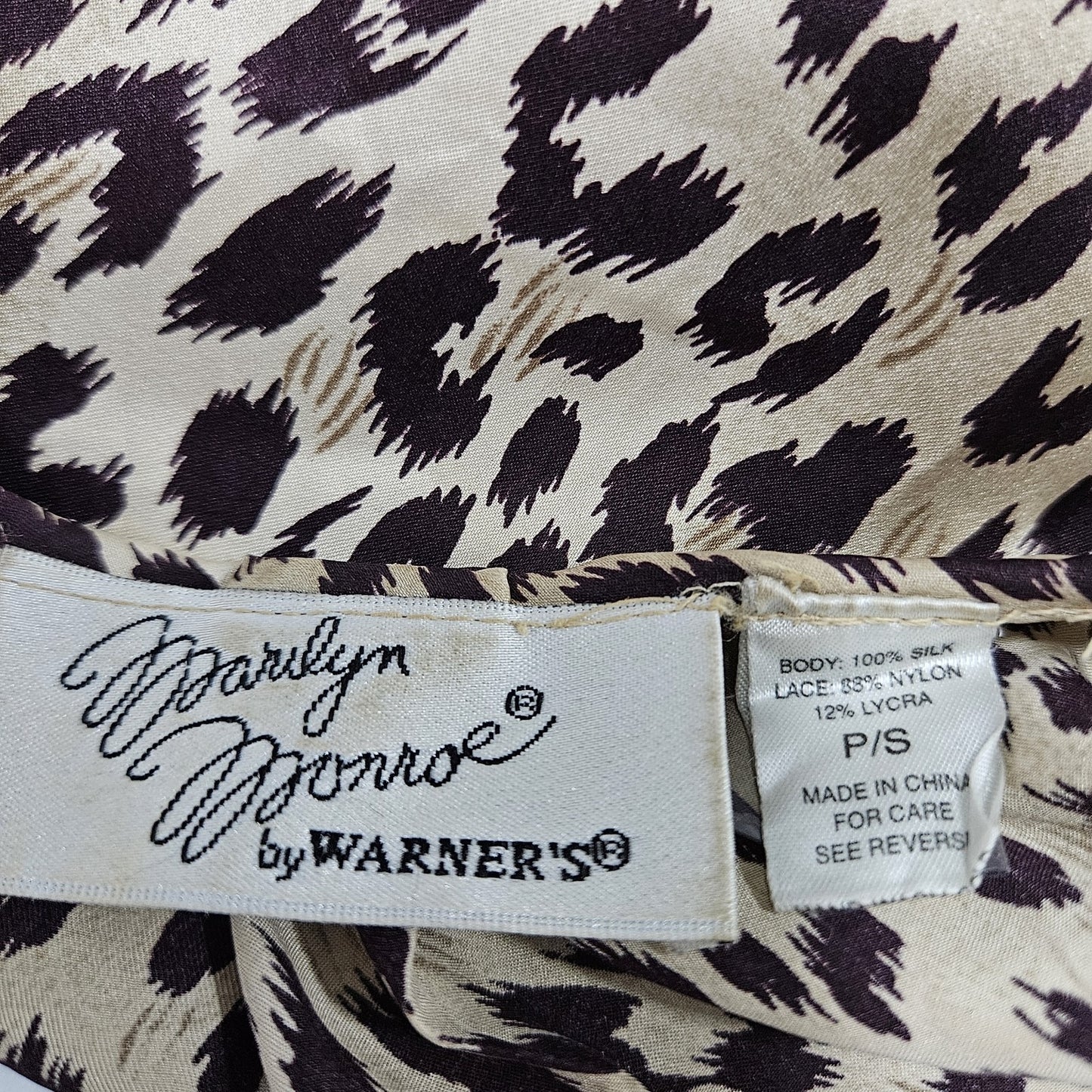 Marilyn Monroe Warners Brown Silk Leopard Lace 3/4 Sleeve Pockets Short Robe P/S