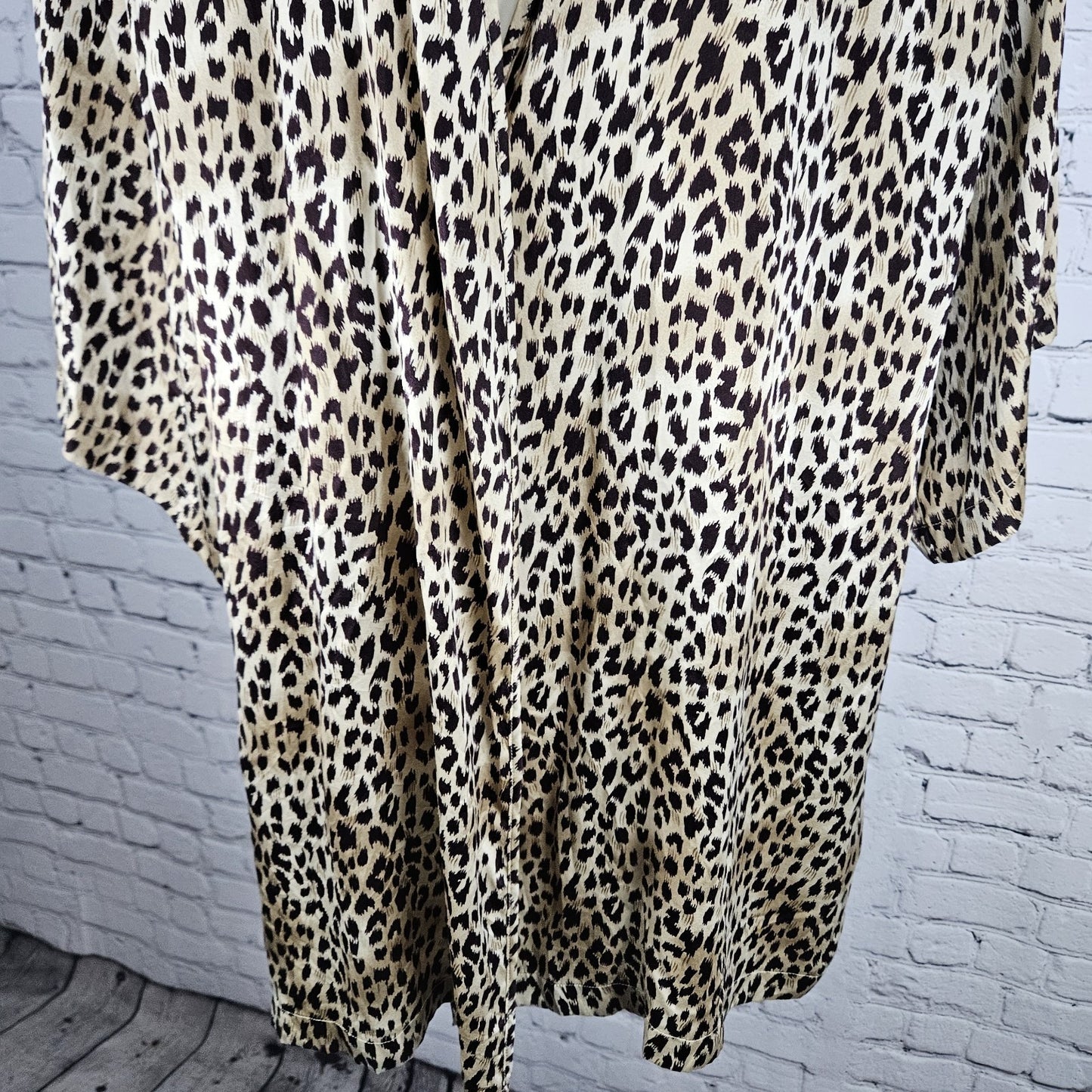 Marilyn Monroe Warners Brown Silk Leopard Lace 3/4 Sleeve Pockets Short Robe P/S