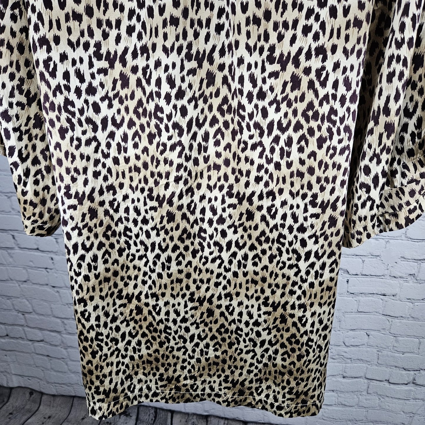 Marilyn Monroe Warners Brown Silk Leopard Lace 3/4 Sleeve Pockets Short Robe P/S