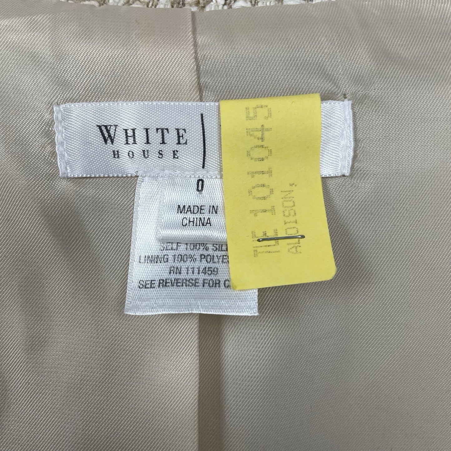 White House Black Market Cream 100% Silk Textured 3/4 Sleeve Blazer Size 0