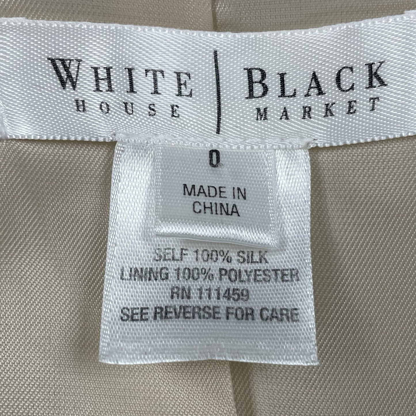 White House Black Market Cream 100% Silk Textured 3/4 Sleeve Blazer Size 0