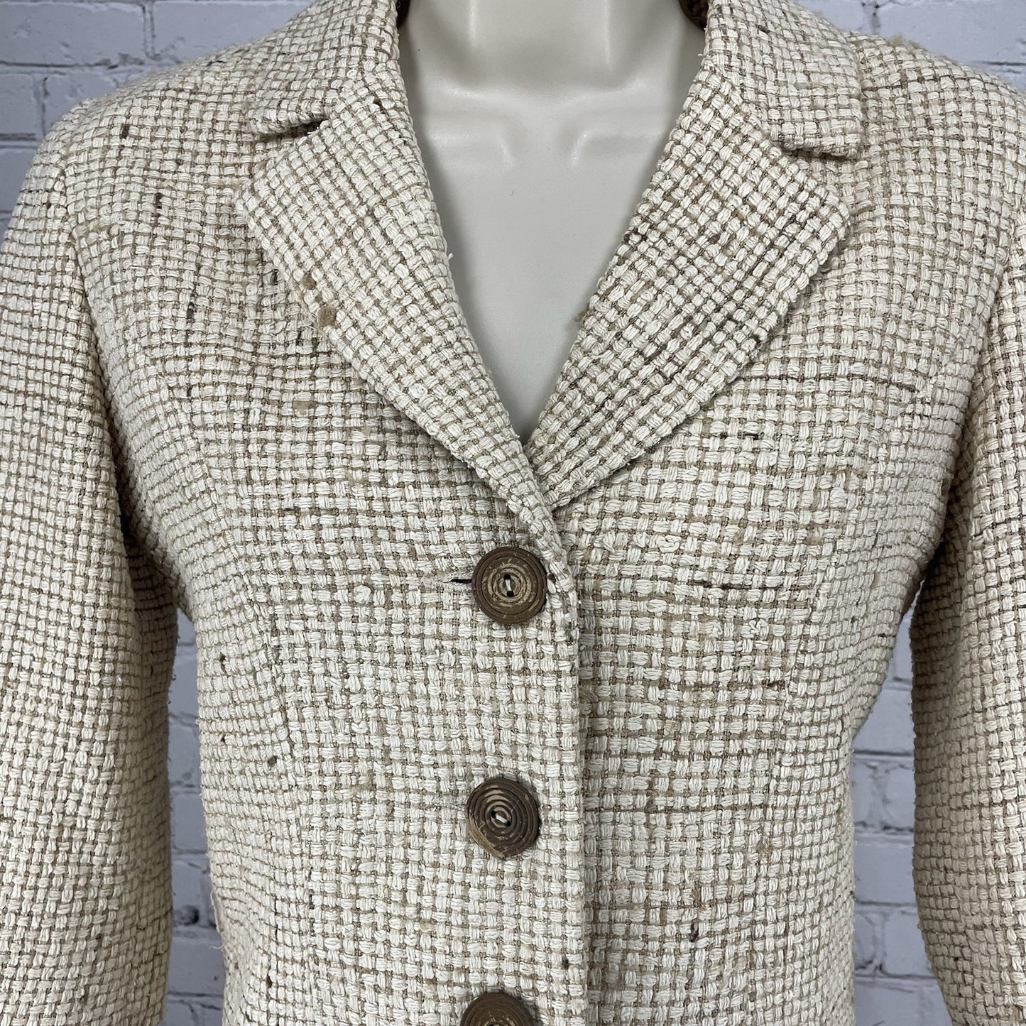 White House Black Market Cream 100% Silk Textured 3/4 Sleeve Blazer Size 0