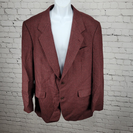 Bachrach Red 100% Wool Houndstooth 2 Button Ventless Notch Blazer Sport Coat 44