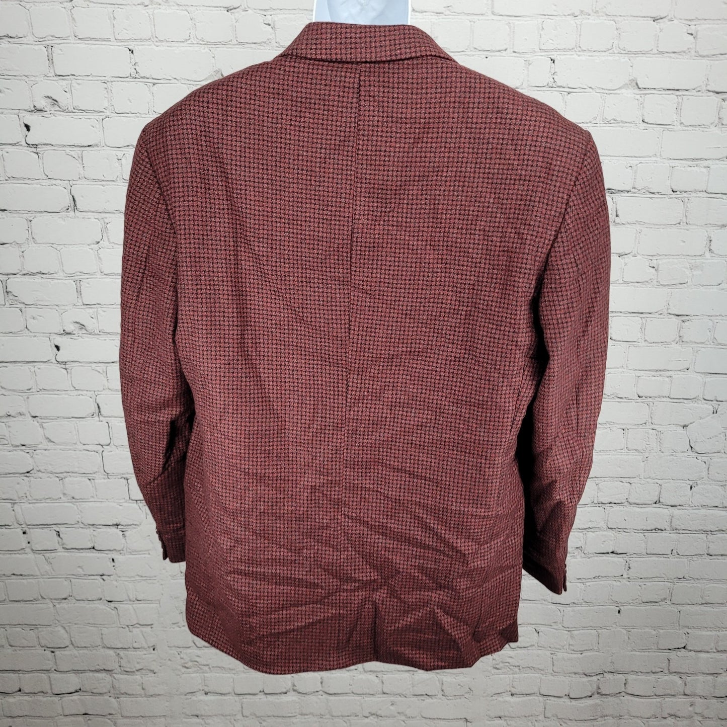 Bachrach Red 100% Wool Houndstooth 2 Button Ventless Notch Blazer Sport Coat 44