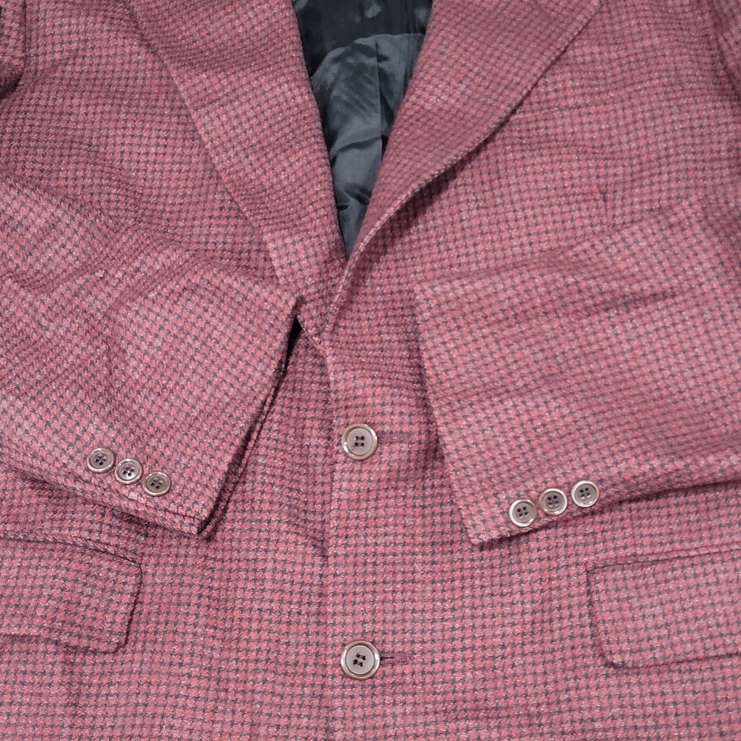 Bachrach Red 100% Wool Houndstooth 2 Button Ventless Notch Blazer Sport Coat 44