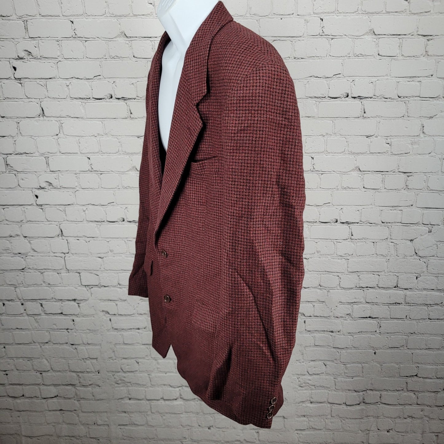 Bachrach Red 100% Wool Houndstooth 2 Button Ventless Notch Blazer Sport Coat 44