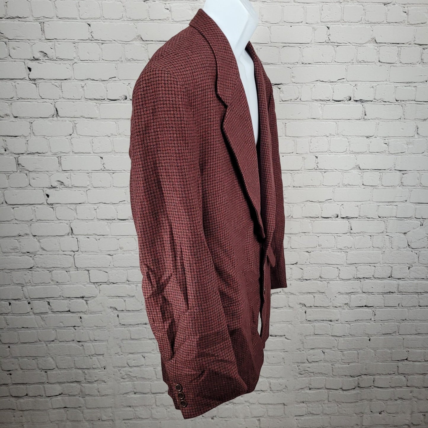 Bachrach Red 100% Wool Houndstooth 2 Button Ventless Notch Blazer Sport Coat 44