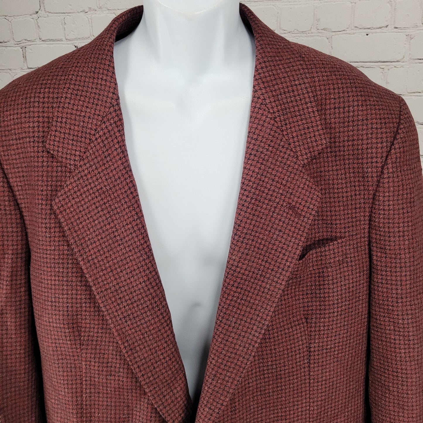 Bachrach Red 100% Wool Houndstooth 2 Button Ventless Notch Blazer Sport Coat 44