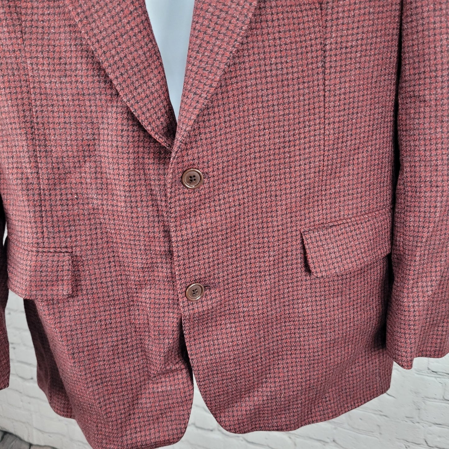 Bachrach Red 100% Wool Houndstooth 2 Button Ventless Notch Blazer Sport Coat 44