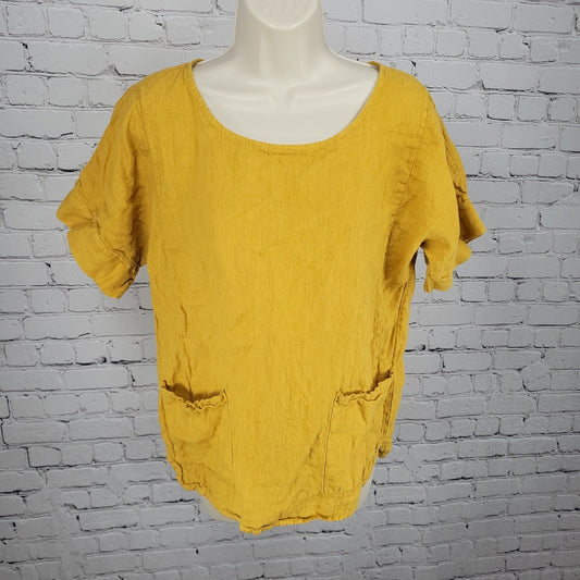 Francesca Bettini Yellow Lightweight Short Sleeve Pockets Top Italy Large L
