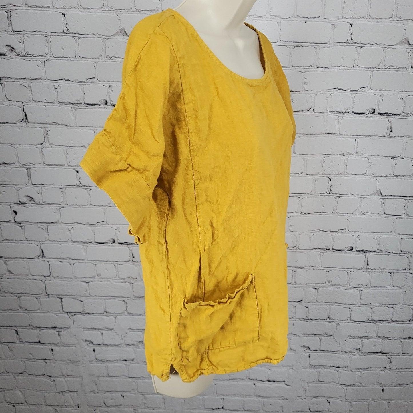 Francesca Bettini Yellow Lightweight Short Sleeve Pockets Top Italy Large L