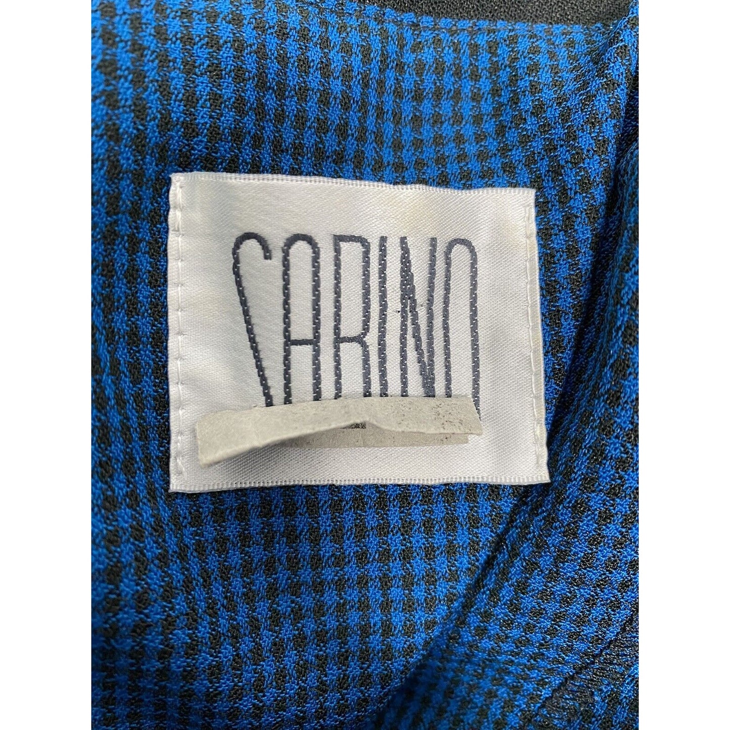 VTG Sabino Blue Black Check Shoulder Padded Button Front Long Peasant Dress 14