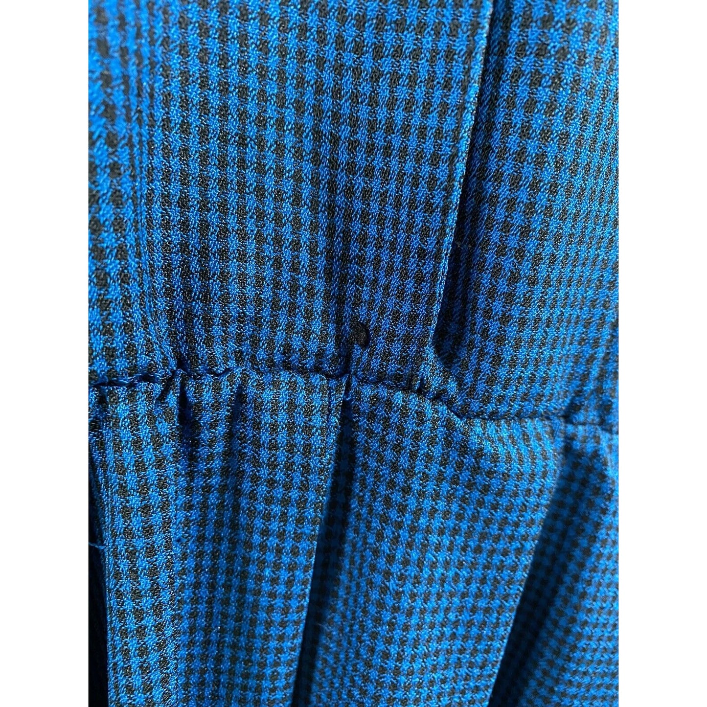 VTG Sabino Blue Black Check Shoulder Padded Button Front Long Peasant Dress 14