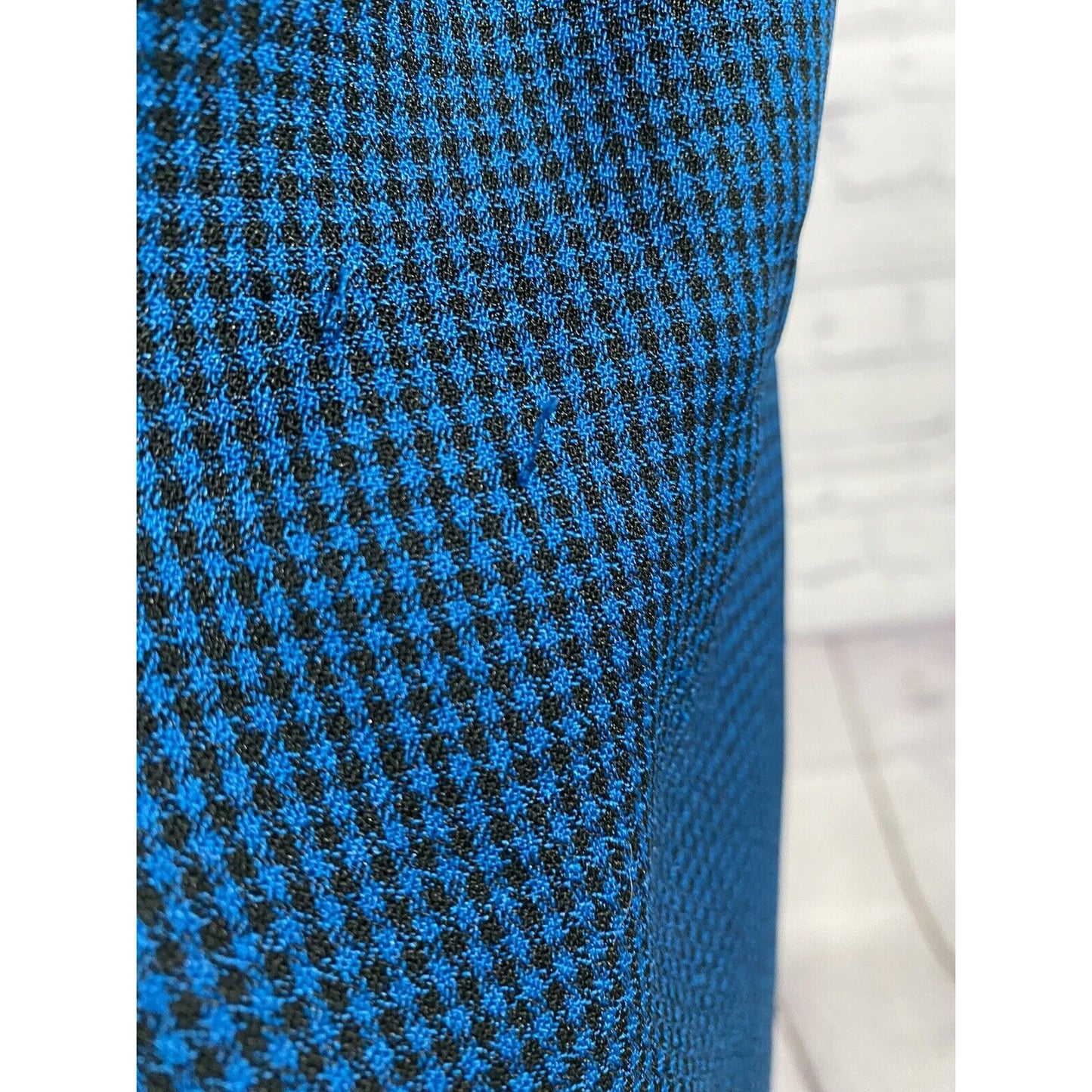 VTG Sabino Blue Black Check Shoulder Padded Button Front Long Peasant Dress 14