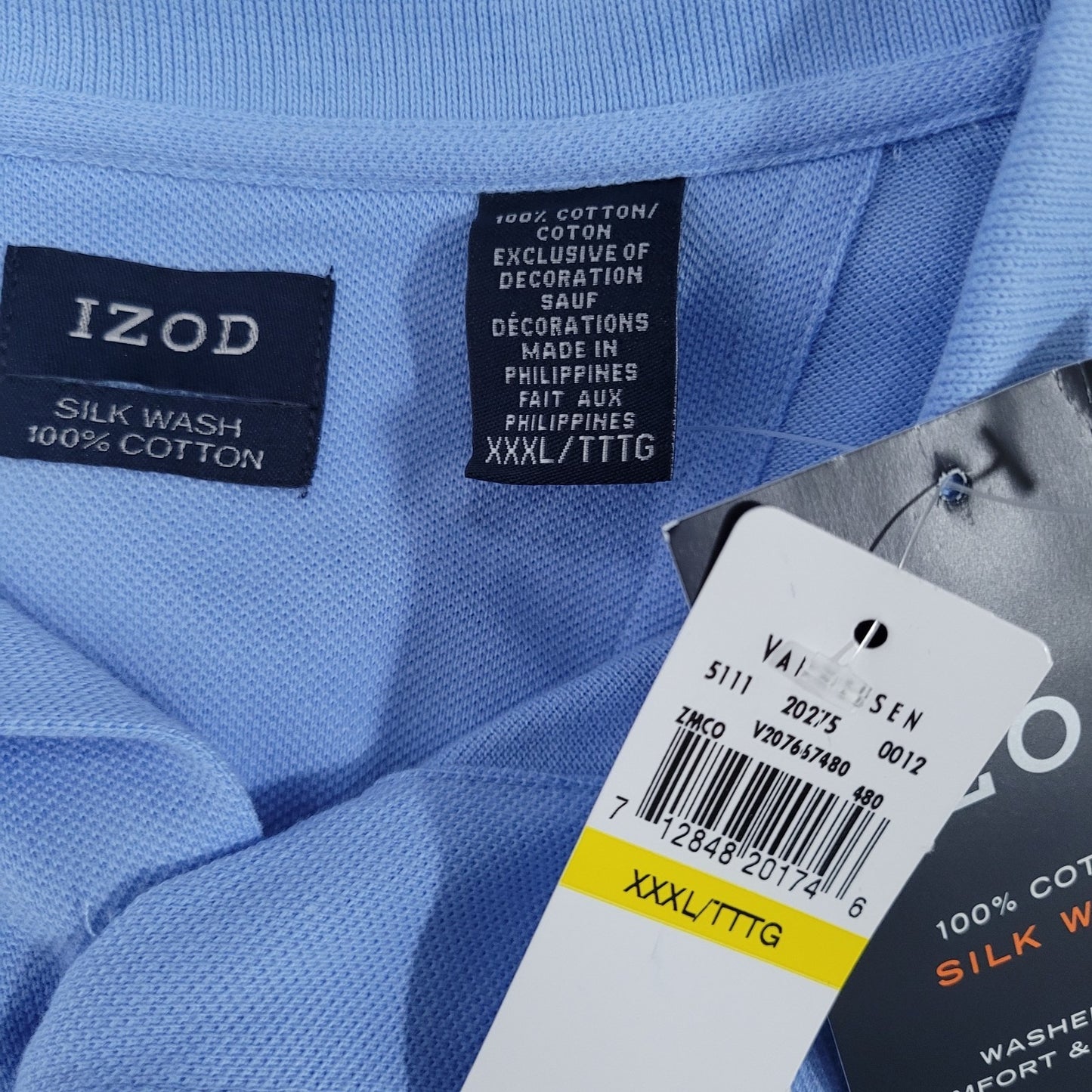 NWD Izod Blue Silk Wash 100% Cotton Short Sleeve Buttoned Polo Shirt XXXL
