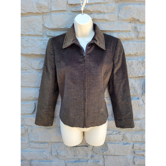 Carlisle Silk & Cotton Textured Shimmer Yellow & Black Full Zip Jacket Size 4
