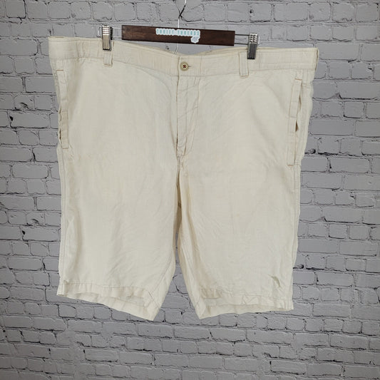 Tommy Bahama Beige 100% Linen Zip & Drawstring Breathable Shorts Size LT (42x11)
