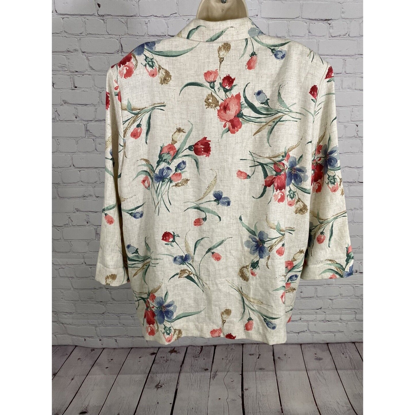 VTG Joanna Petite Beige Floral 3/4 Sleeve Single Button Blazer Jacket Womens PXL