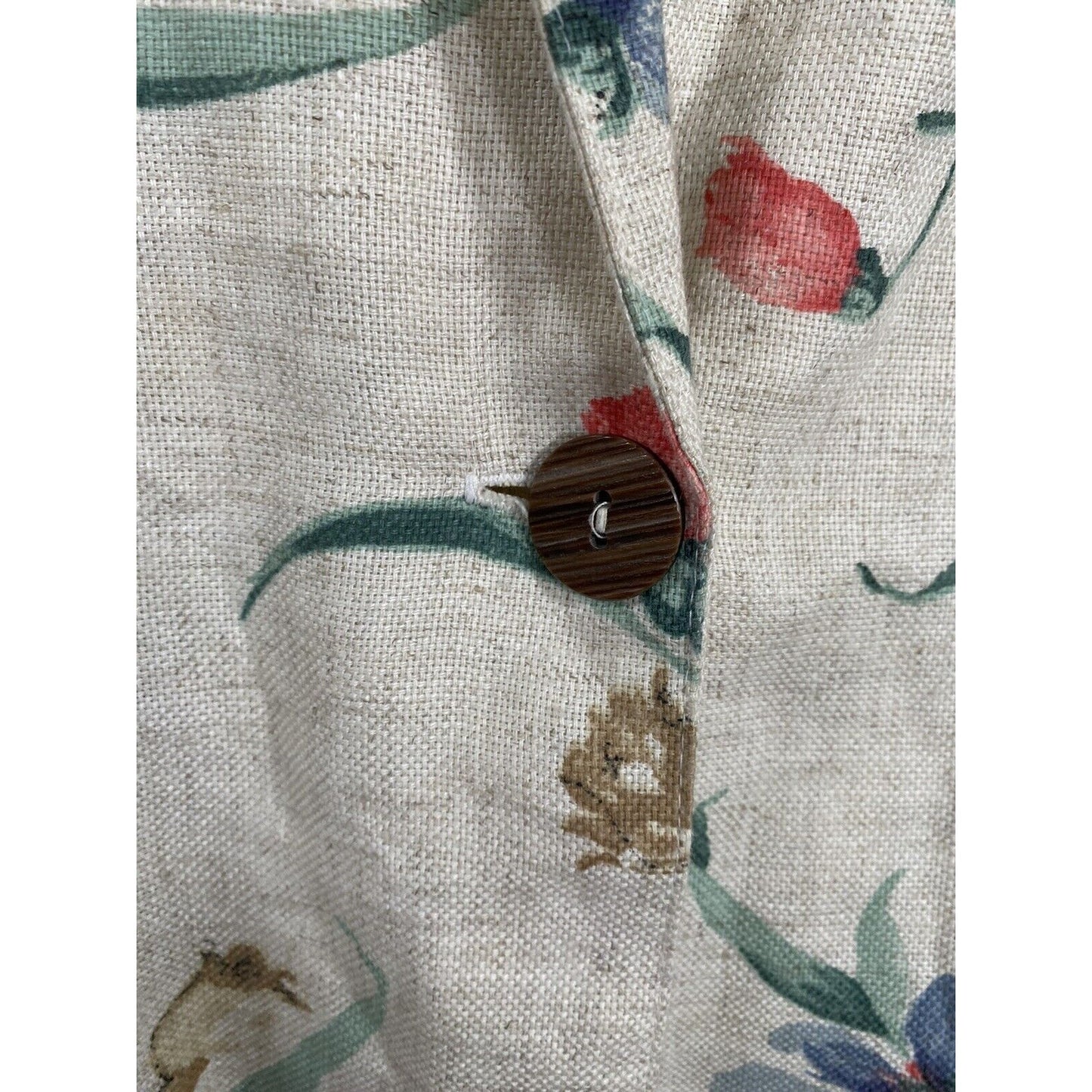 VTG Joanna Petite Beige Floral 3/4 Sleeve Single Button Blazer Jacket Womens PXL