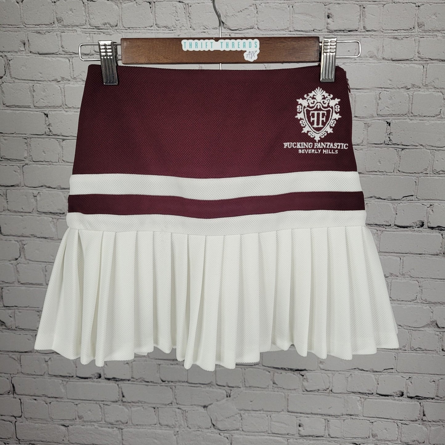 NWT Ayda Burgundy Embroidered Logo Built In Shorts Tennis Mini Skirt USA XS RARE