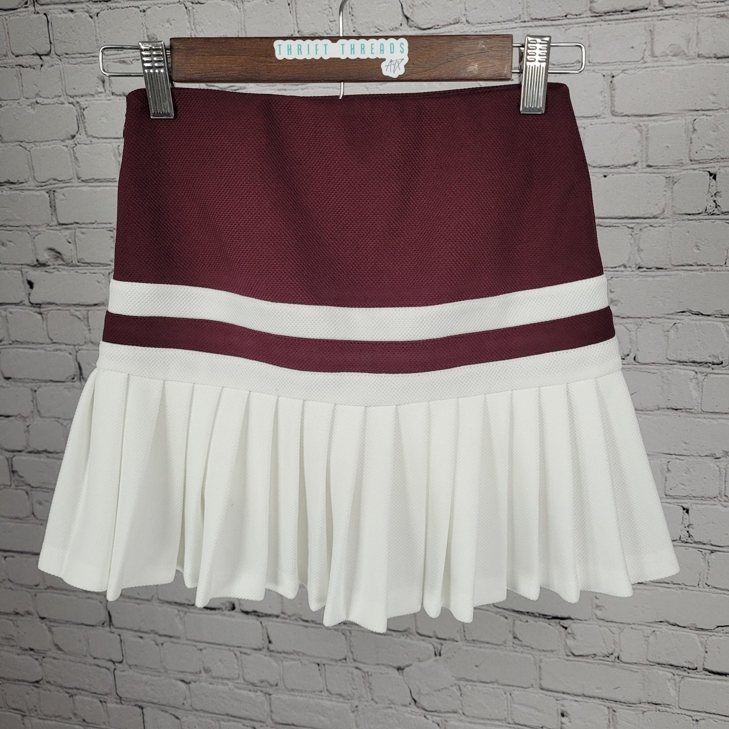 NWT Ayda Burgundy Embroidered Logo Built In Shorts Tennis Mini Skirt USA XS RARE