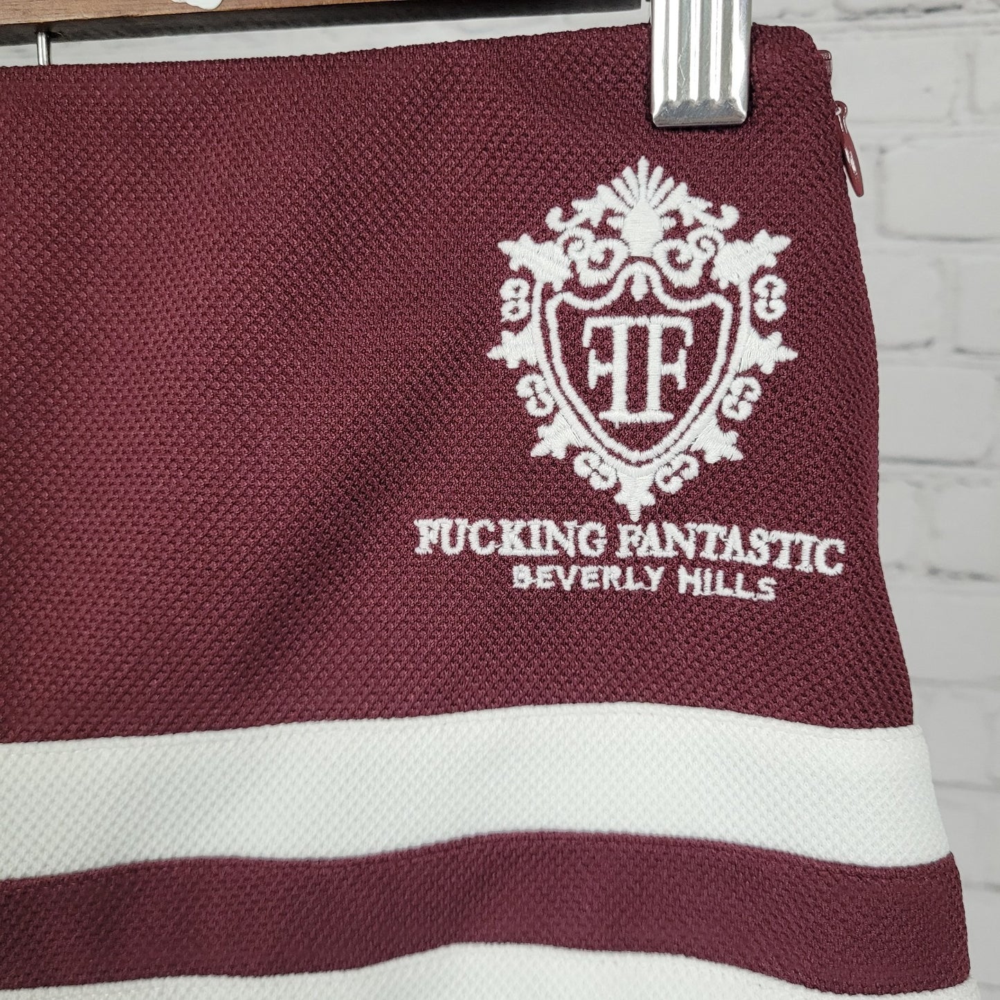 NWT Ayda Burgundy Embroidered Logo Built In Shorts Tennis Mini Skirt USA XS RARE