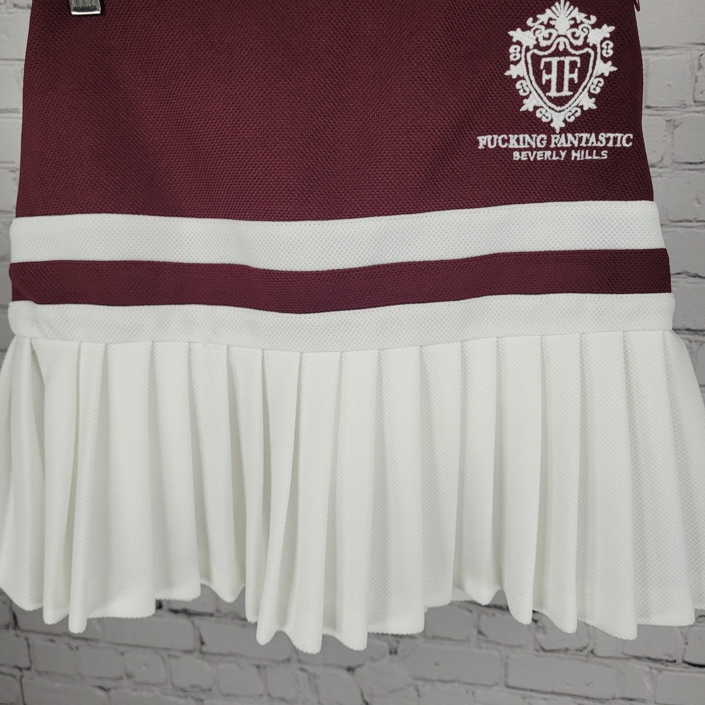 NWT Ayda Burgundy Embroidered Logo Built In Shorts Tennis Mini Skirt USA XS RARE