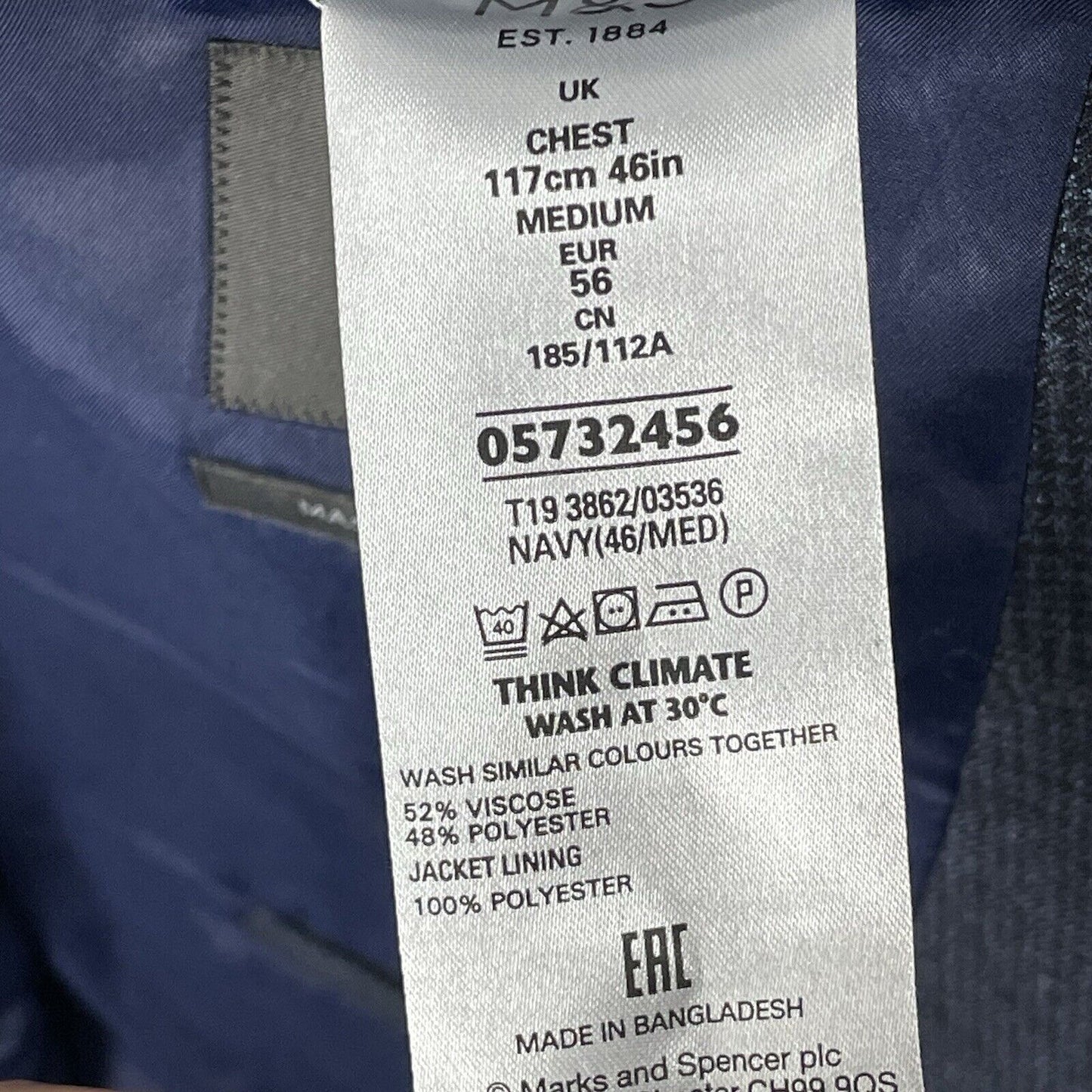 Marks & Spencer Black Blue Check Easy Care Sports Jacket Blazer Size 48
