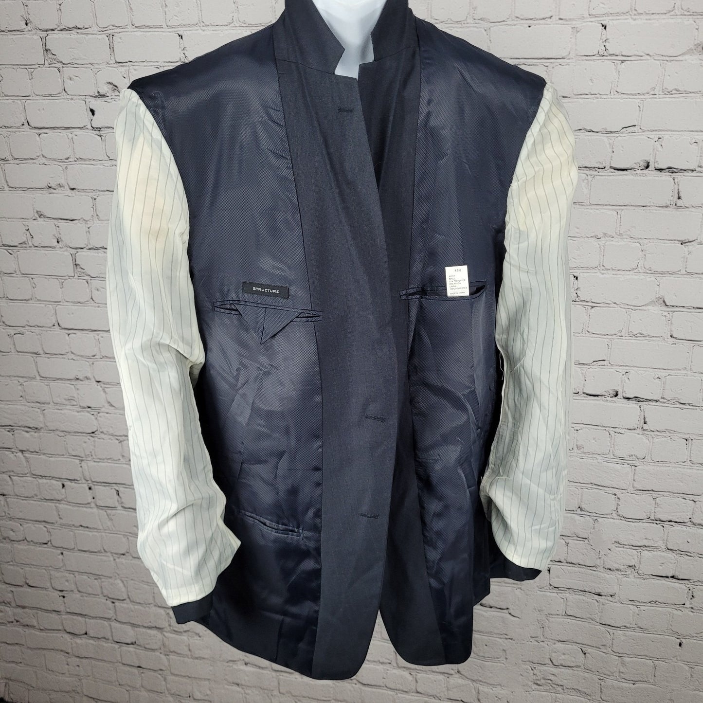 Structure Navy Modern Fit 2 Button Notch Vented Blazer Sport Coat Size 48R
