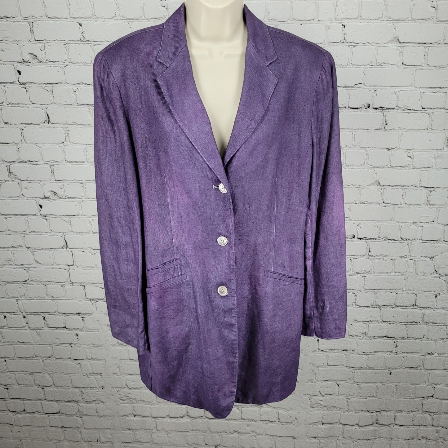 Lauren Ralph Lauren Purple Linen Buttoned Lined Notch Blazer Jacket Size 14