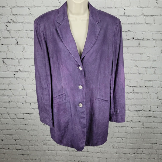 Lauren Ralph Lauren Purple Linen Buttoned Lined Notch Blazer Jacket Size 14