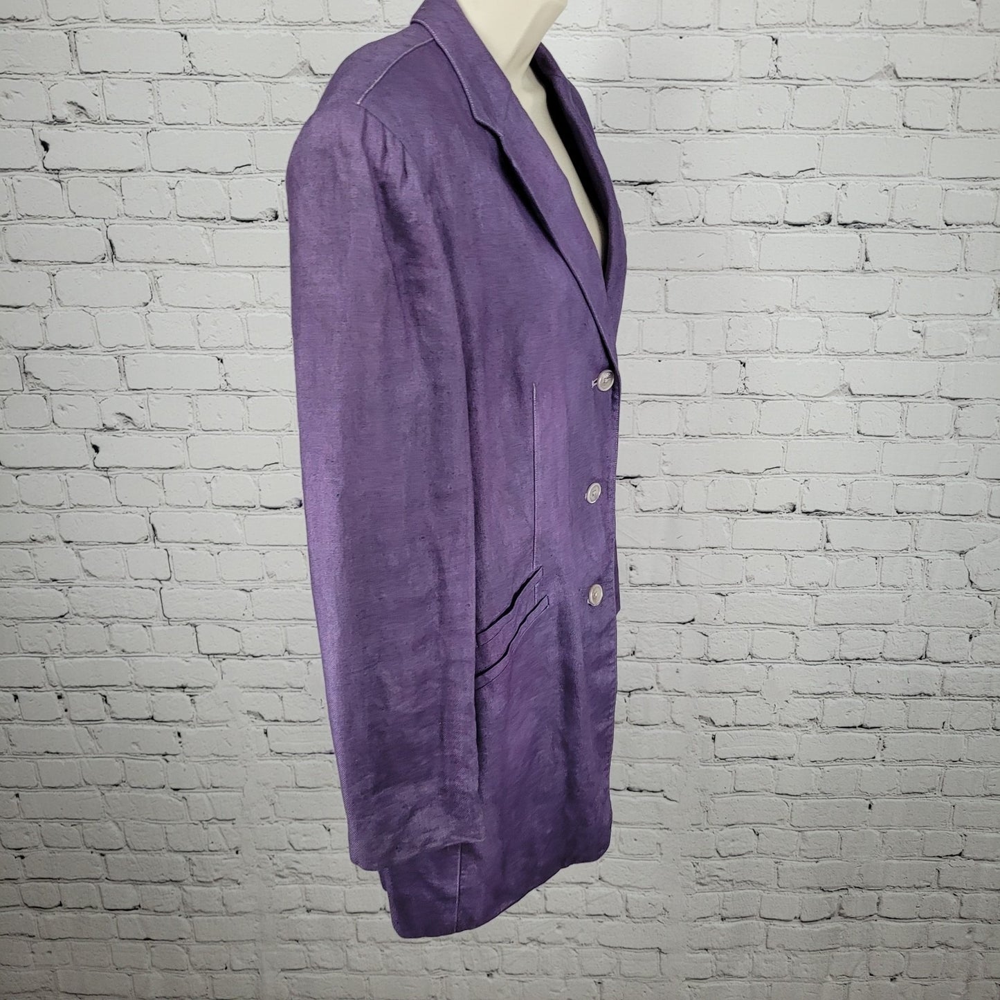 Lauren Ralph Lauren Purple Linen Buttoned Lined Notch Blazer Jacket Size 14