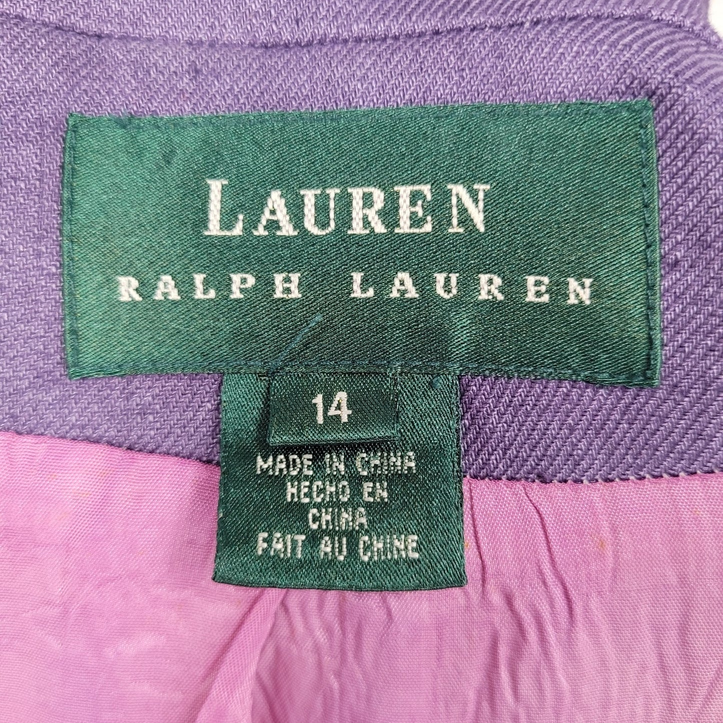 Lauren Ralph Lauren Purple Linen Buttoned Lined Notch Blazer Jacket Size 14
