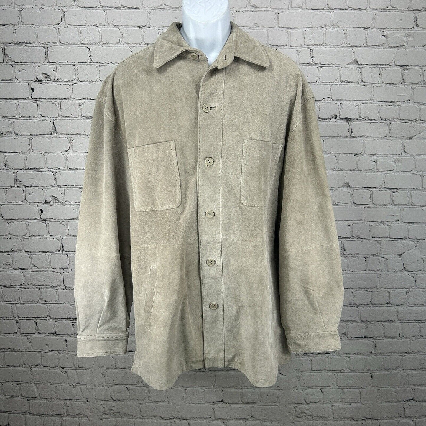 VTG Van Heusen Genuine Raw Leather Light Gray Button Up Jacket Coat Sixe XL