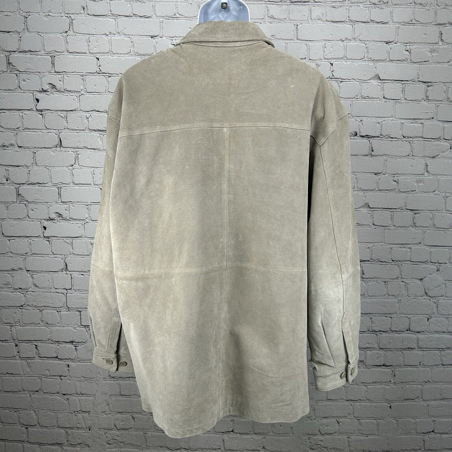 VTG Van Heusen Genuine Raw Leather Light Gray Button Up Jacket Coat Sixe XL