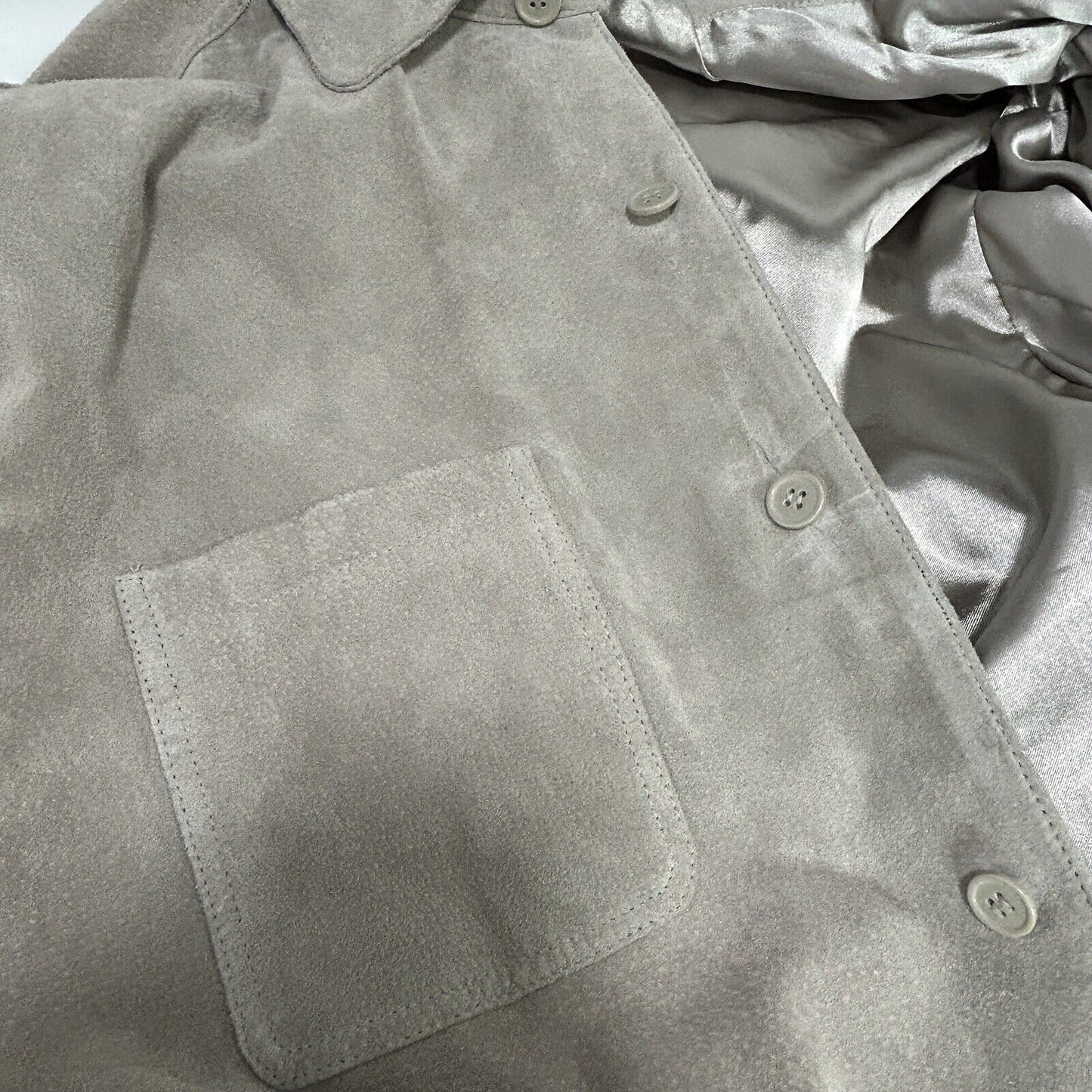 VTG Van Heusen Genuine Raw Leather Light Gray Button Up Jacket Coat Sixe XL