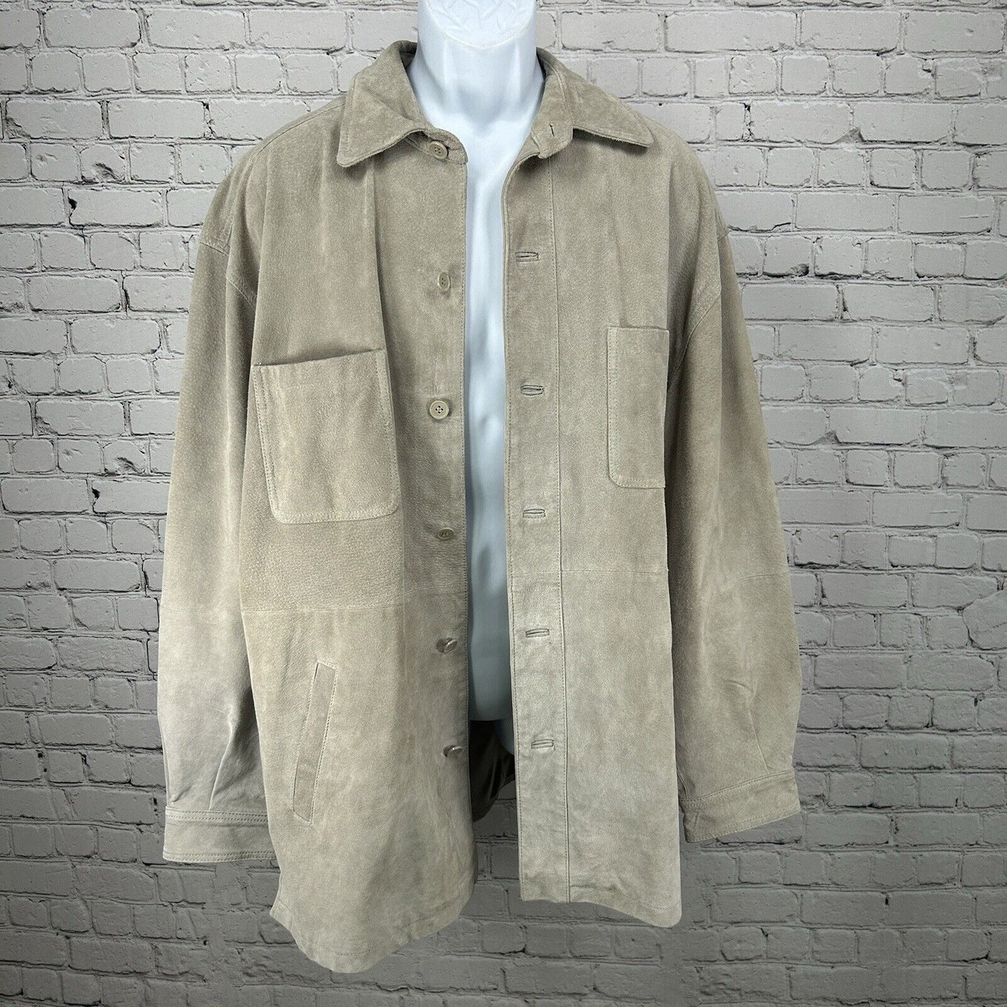 VTG Van Heusen Genuine Raw Leather Light Gray Button Up Jacket Coat Sixe XL