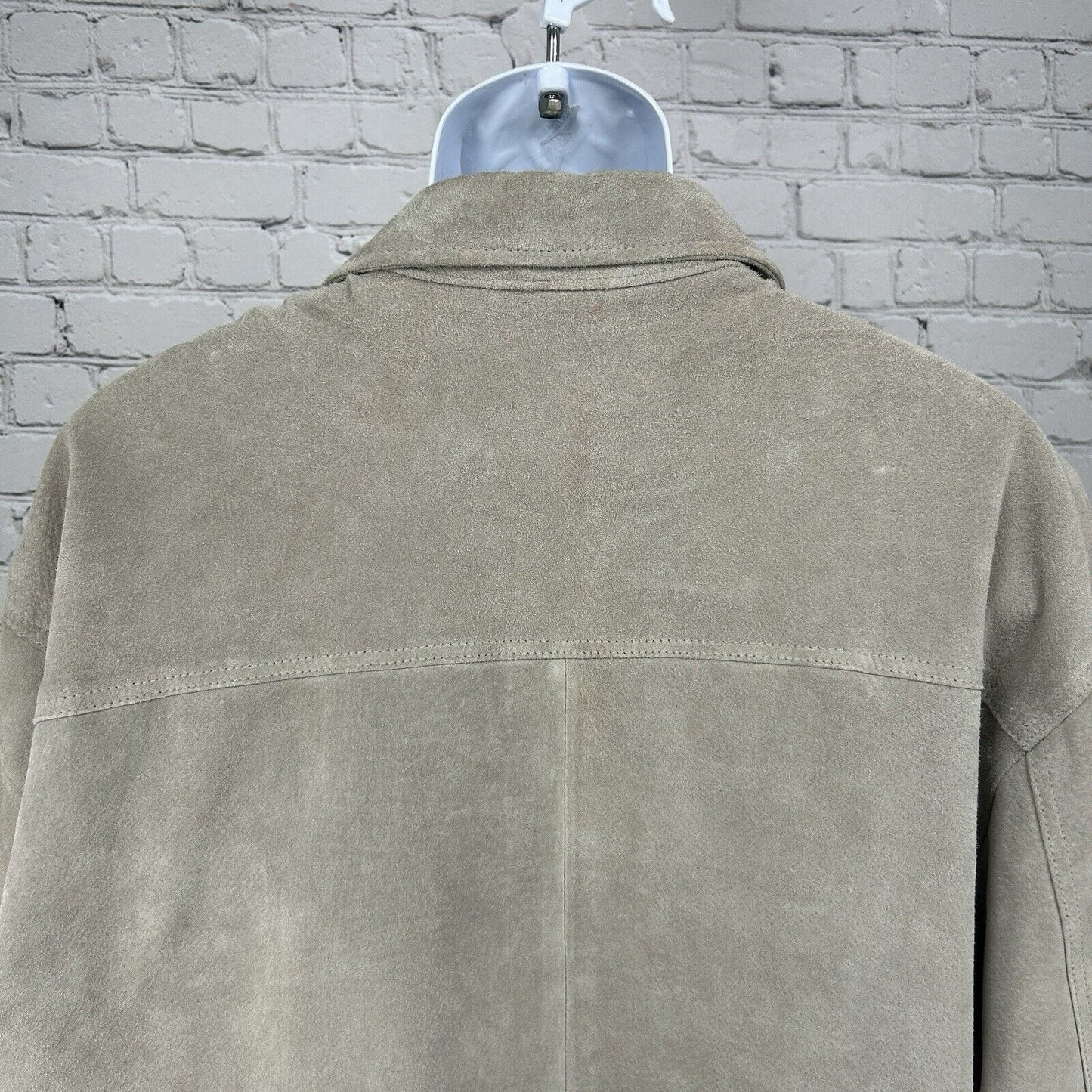 VTG Van Heusen Genuine Raw Leather Light Gray Button Up Jacket Coat Sixe XL