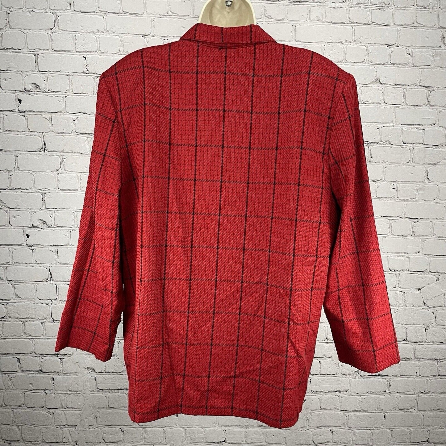 VTG Samantha USA Red Check One Button Lightweight Blazer Pockets Size 14