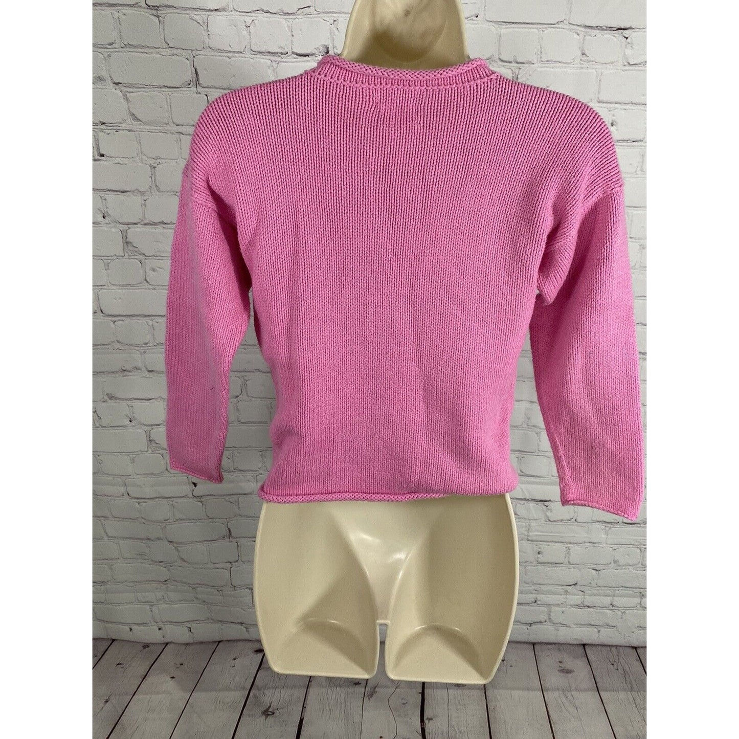 CJ Laing Handmade In Peru Pink Palm Tree Pineapple Cable Knit Sweater Girls 7