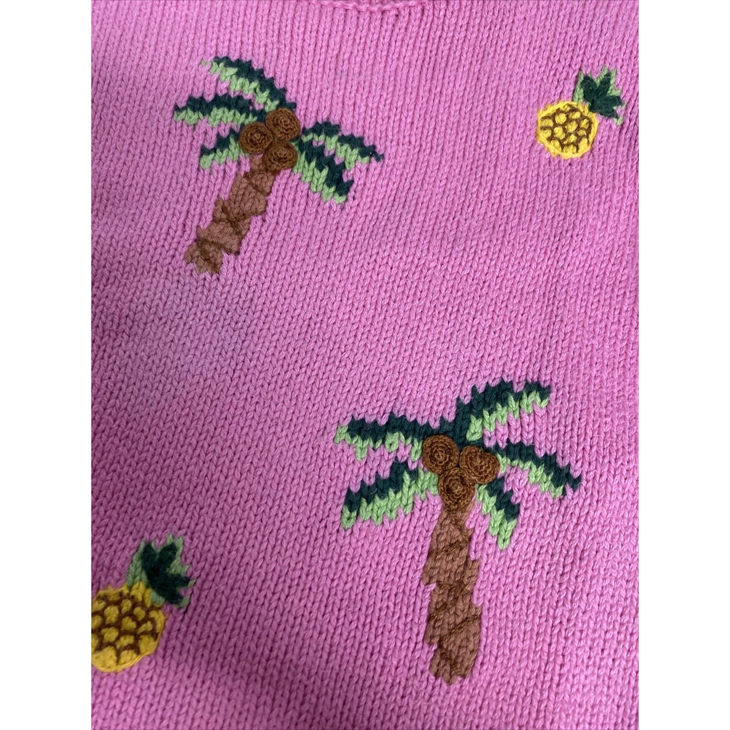 CJ Laing Handmade In Peru Pink Palm Tree Pineapple Cable Knit Sweater Girls 7