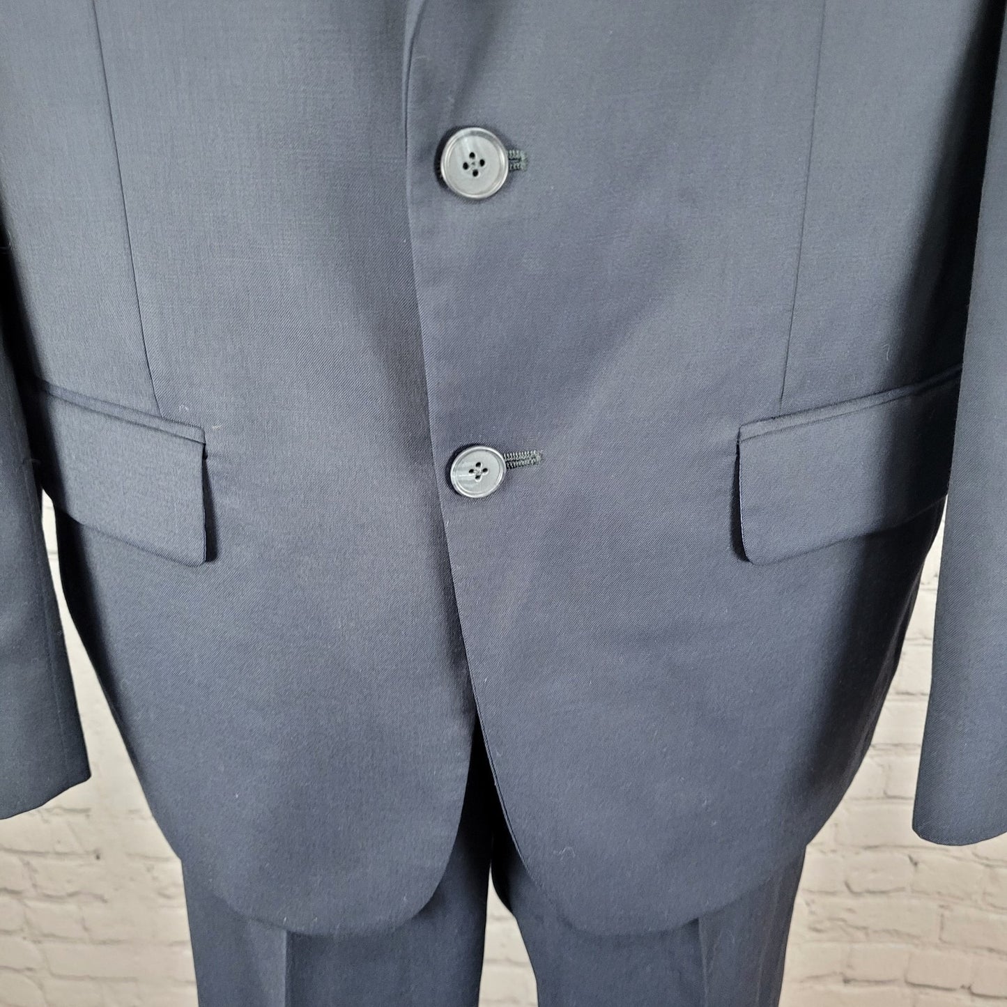 Joseph Abboud Navy 100% Wool Full Suit 2 Piece Blazer Pants USA 38S/W32 (32x29)