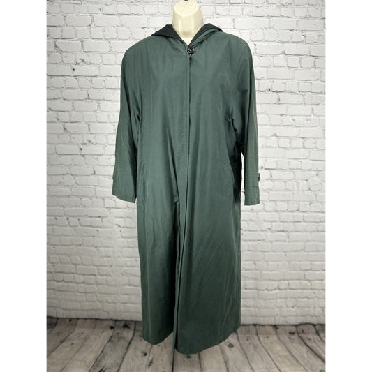 London Fog Green Fleece Lined Hooded Belted Trench Coat Women’s Size 6 Reg